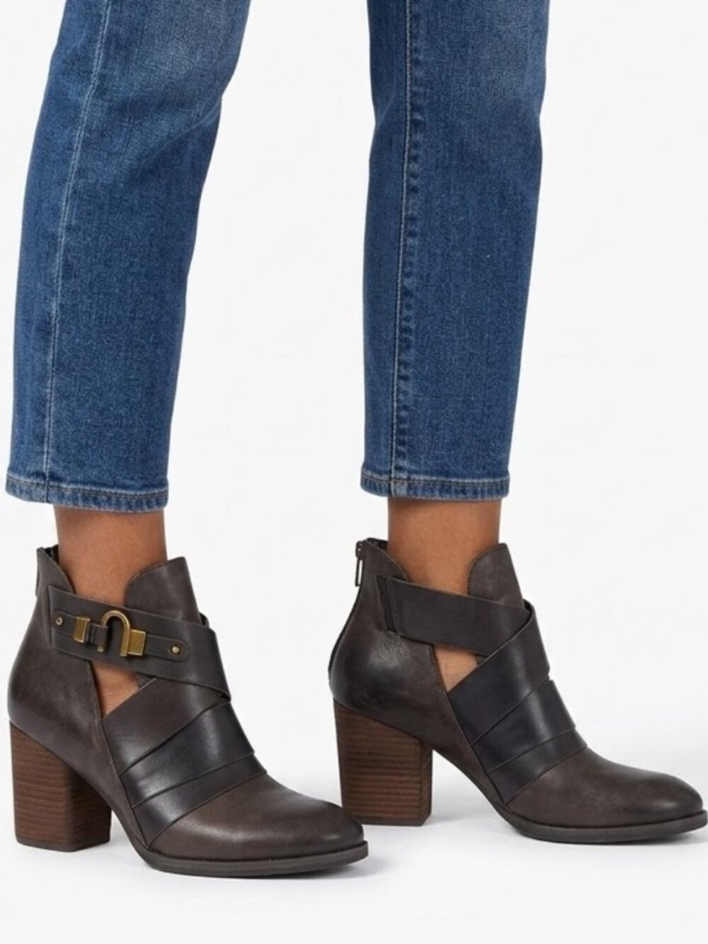 Isola Whimsigoth Larkin Strap Cutout Leather Block Heel Ankle Boots 9.5M
